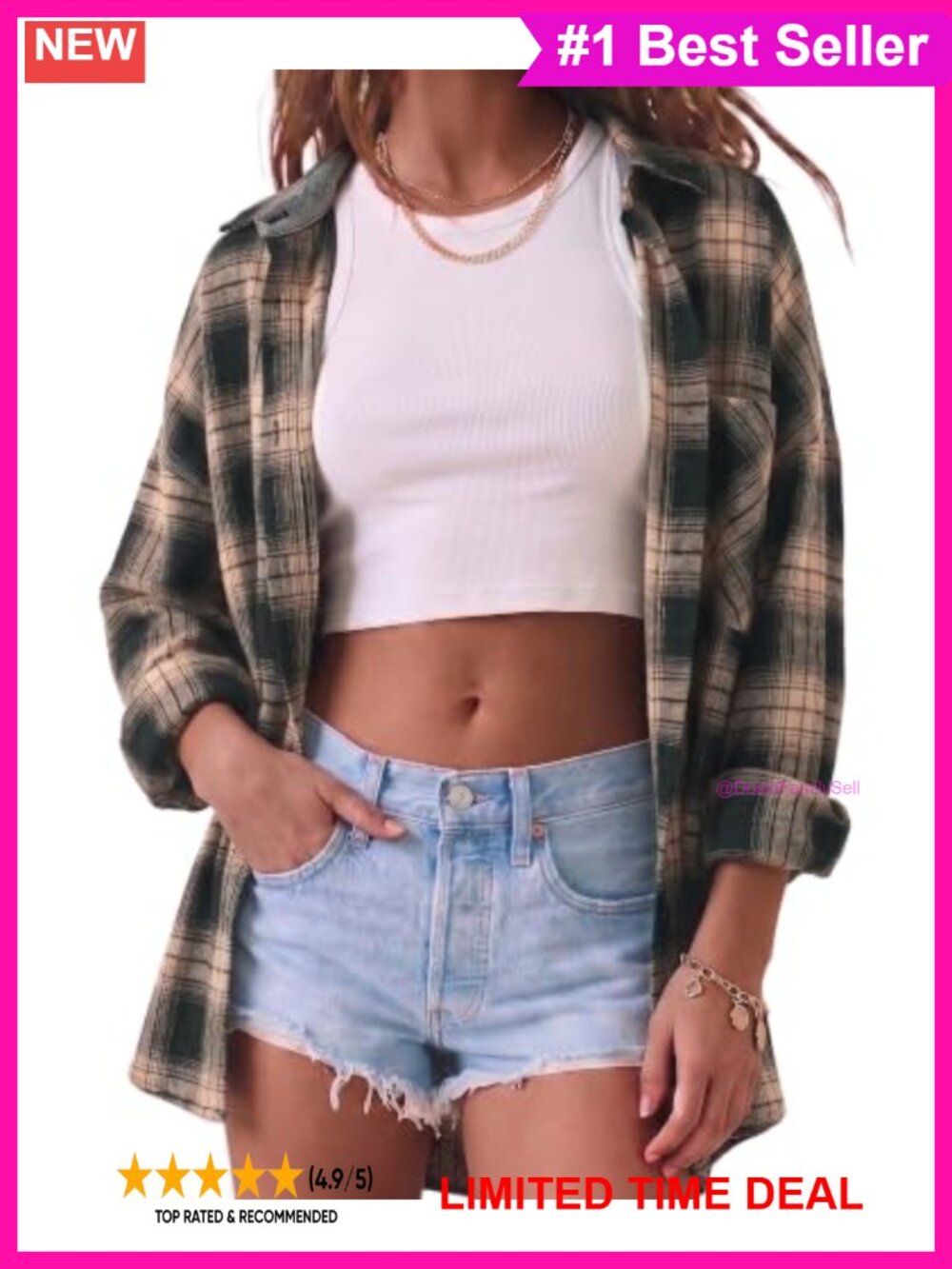 Womens Buffalo Plaid Flannel Shirt Oversized Button Down Blouse